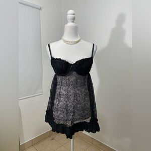 Victoria's Secret Black Chemise with Sheer Lace slip dress.